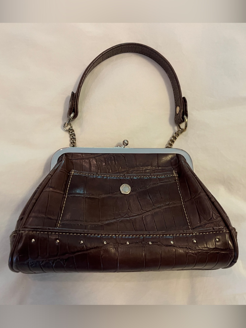Liz Claiborne Dark Brown Croc-Embossed Frame Wristlet